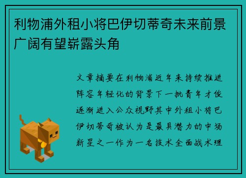 利物浦外租小将巴伊切蒂奇未来前景广阔有望崭露头角